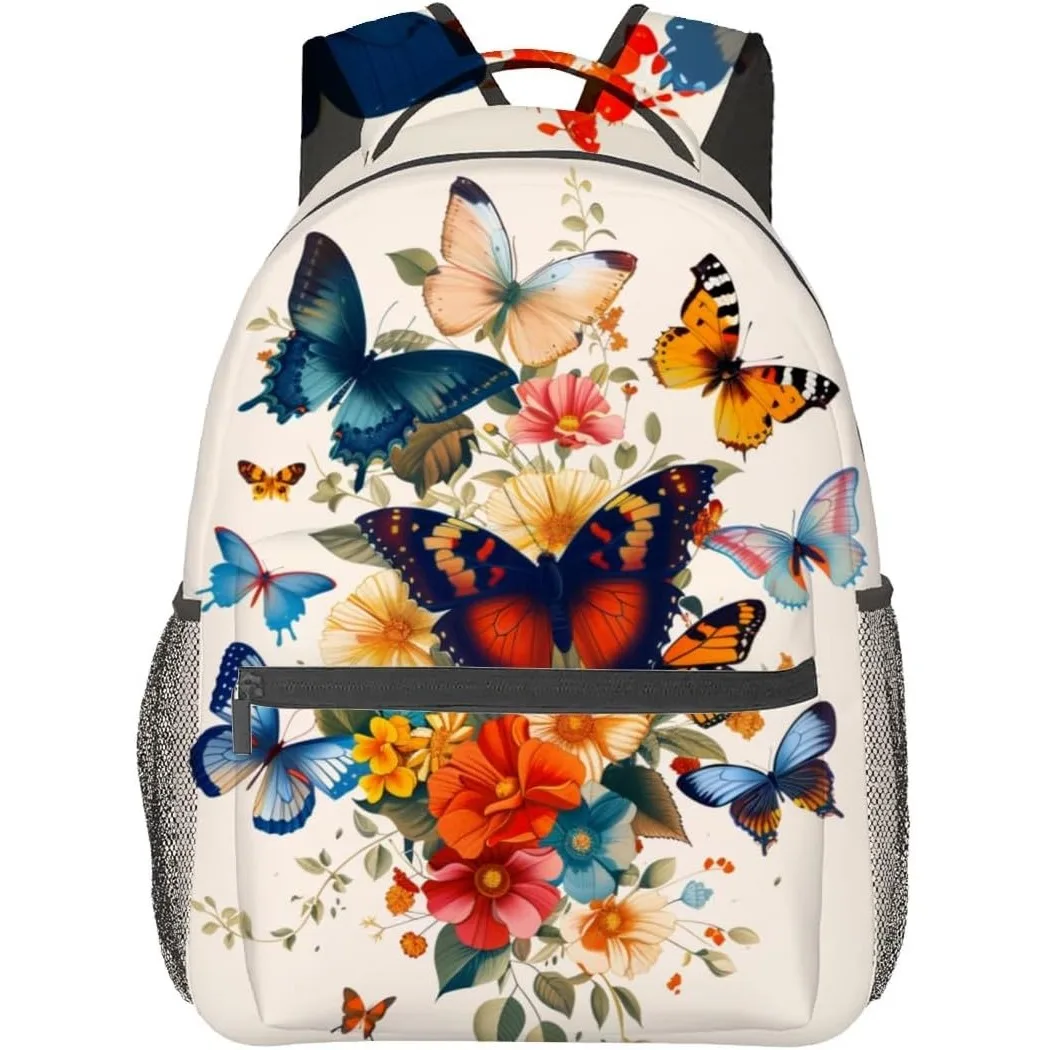 Butterfly Garden Backpack Colorful Floral Backpacks Lightweight Shoulder Back Pack for Women Casual Travel Daypack Book Packs