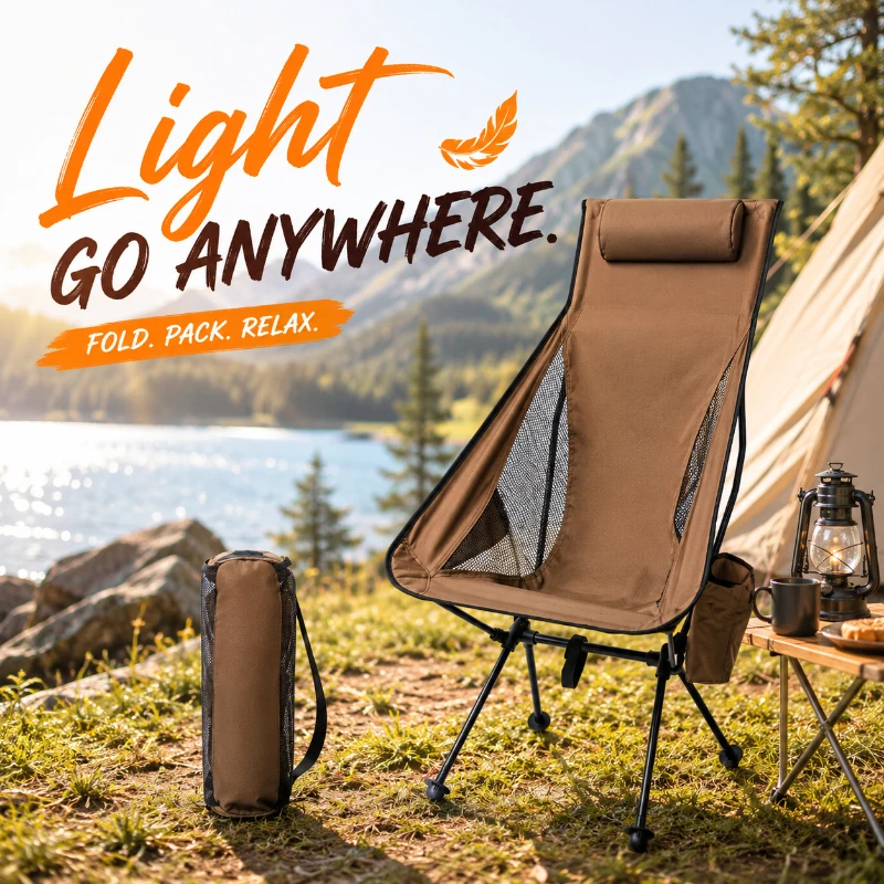 

Portable Tourist Folding Chair with Headrest, Premium Aluminum Alloy Frame Foldable Camping Seat for Multiple Outdoor Scenes