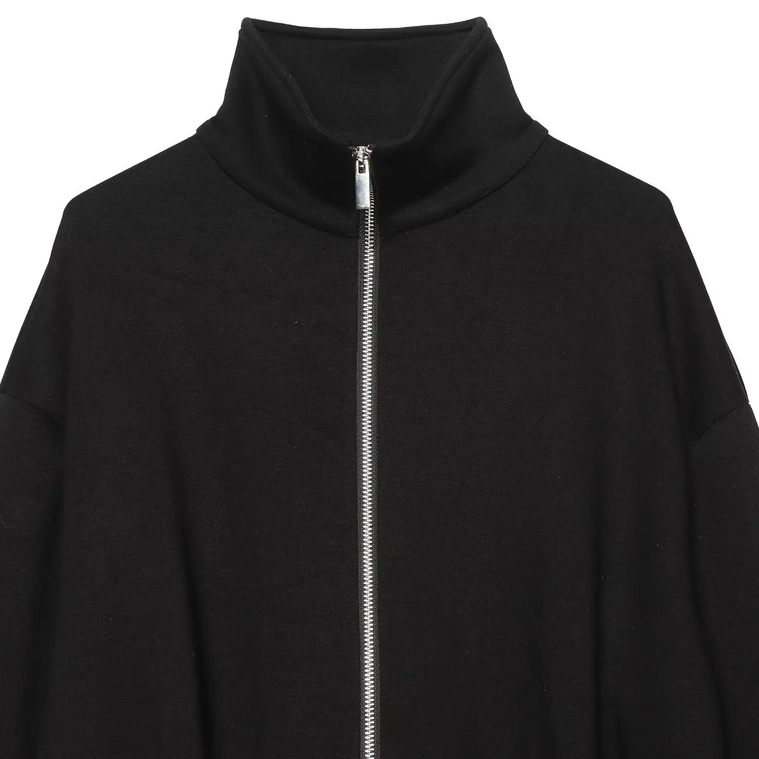 Fall New Women's Stand Collar Short Sleeve Zipper Pleated Hem Long Coat French Style Polyester Fiber Ladies Short Outerwear