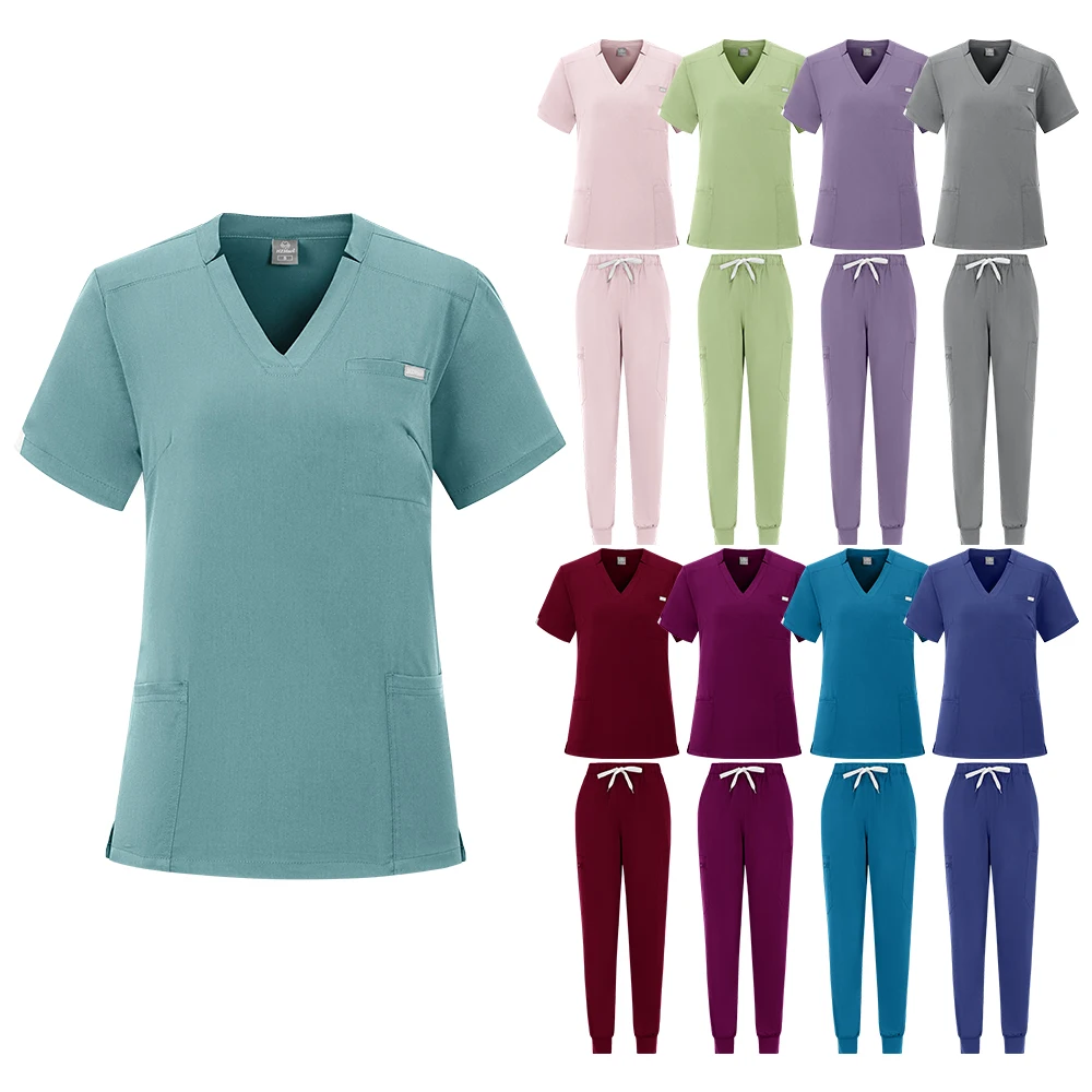 

Тонкие эластичные наборы скрабов для операционной, медицинская форма, скрабы, униформа медсестры, женский однотонный хирургический костюм