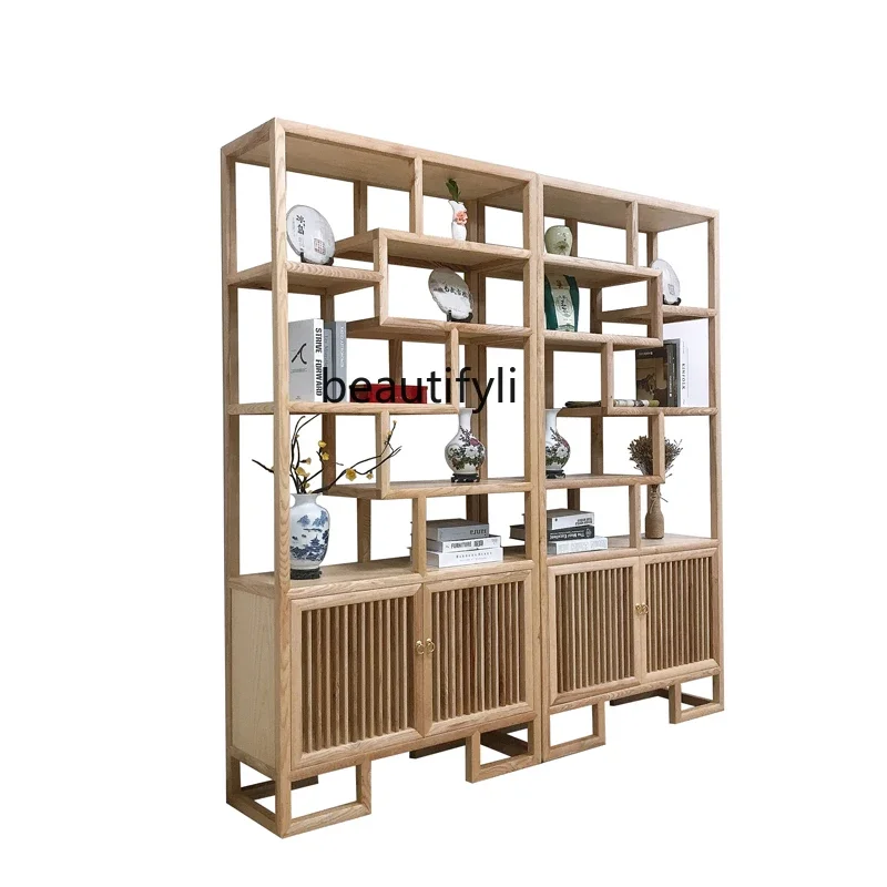 

New Chinese Style Solid Wood Antique Shelf Foyer Hallway Bookshelf Tea Stand Modern Simple Shelf