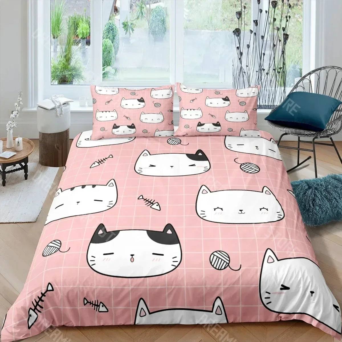 

3D Print Cat Duvet Cover Set Cartoon Animal Print Bedding Set With Pillowcase Comforter Cover For Bedroom Decor