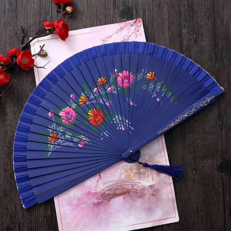 Double Sided Spanish Folding Fan Silk Fabric Dancing Fan for Dance Shows and Parties Silk