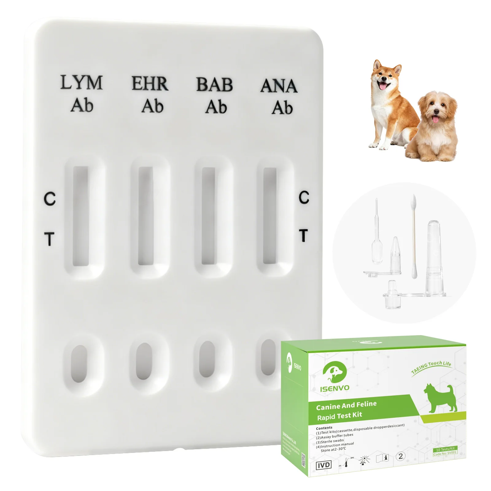 10PCS Canine Ehrlichiosis Antibody/Anaplasma Antibody/Lyme Antibody/Babeisa Antibody/ (EHR /ANA /LYM /BAB Ab)  Rapid Test Kit