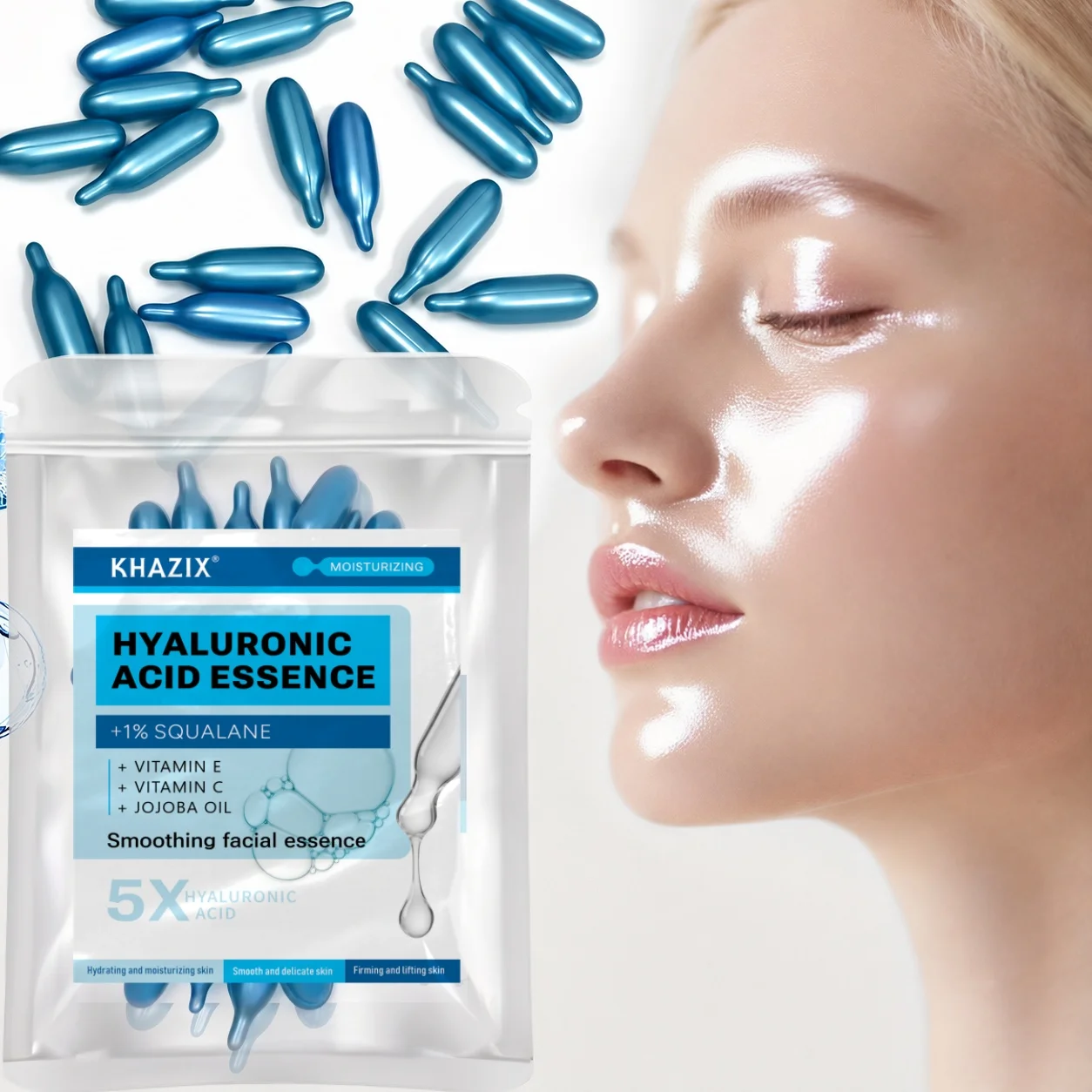 KHAZIX 5X Hyaluronic Acid Serum Deep Hydration with Squalane Vitamin C Vitamin E for Smooth Soft Looking Skin