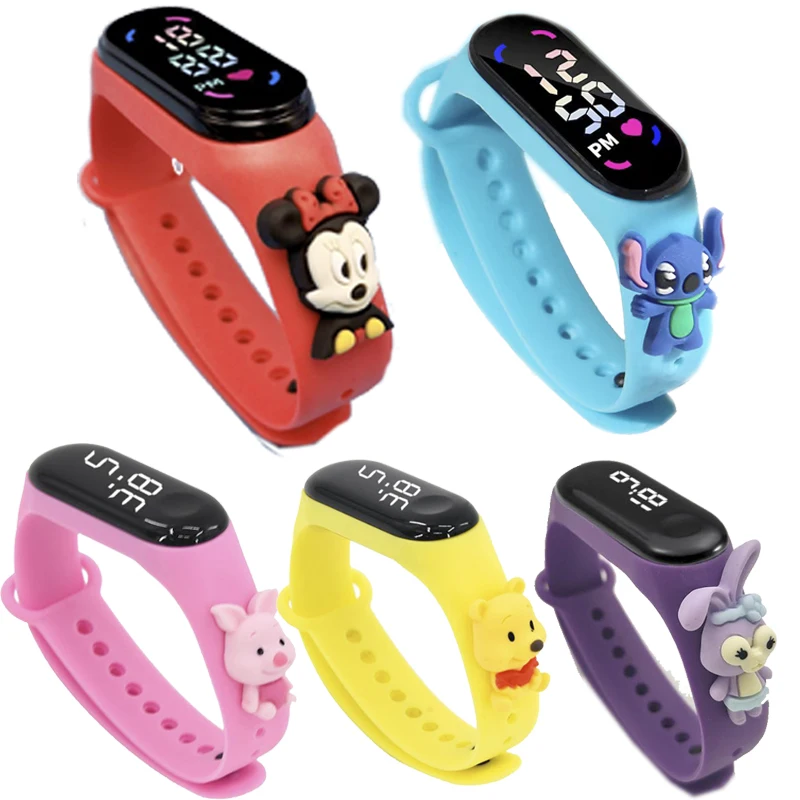 Disney Stitch bajkowy zegarek zabawkowe figurki z Anime miki Mouse elektroniczny zegarek LED Winnie dla dzieci wodoodporny zegarek sportowy