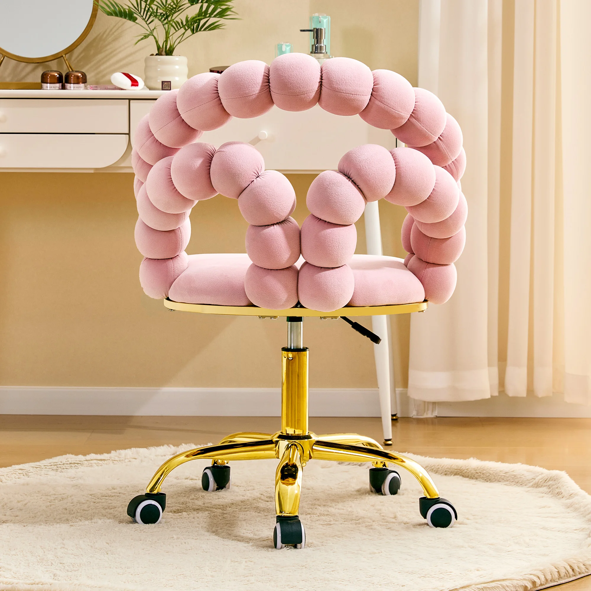 Modern Velvet Office Chair with Gold Base 360 Swivel Height Adjustable Ergonomic Design for Home Office