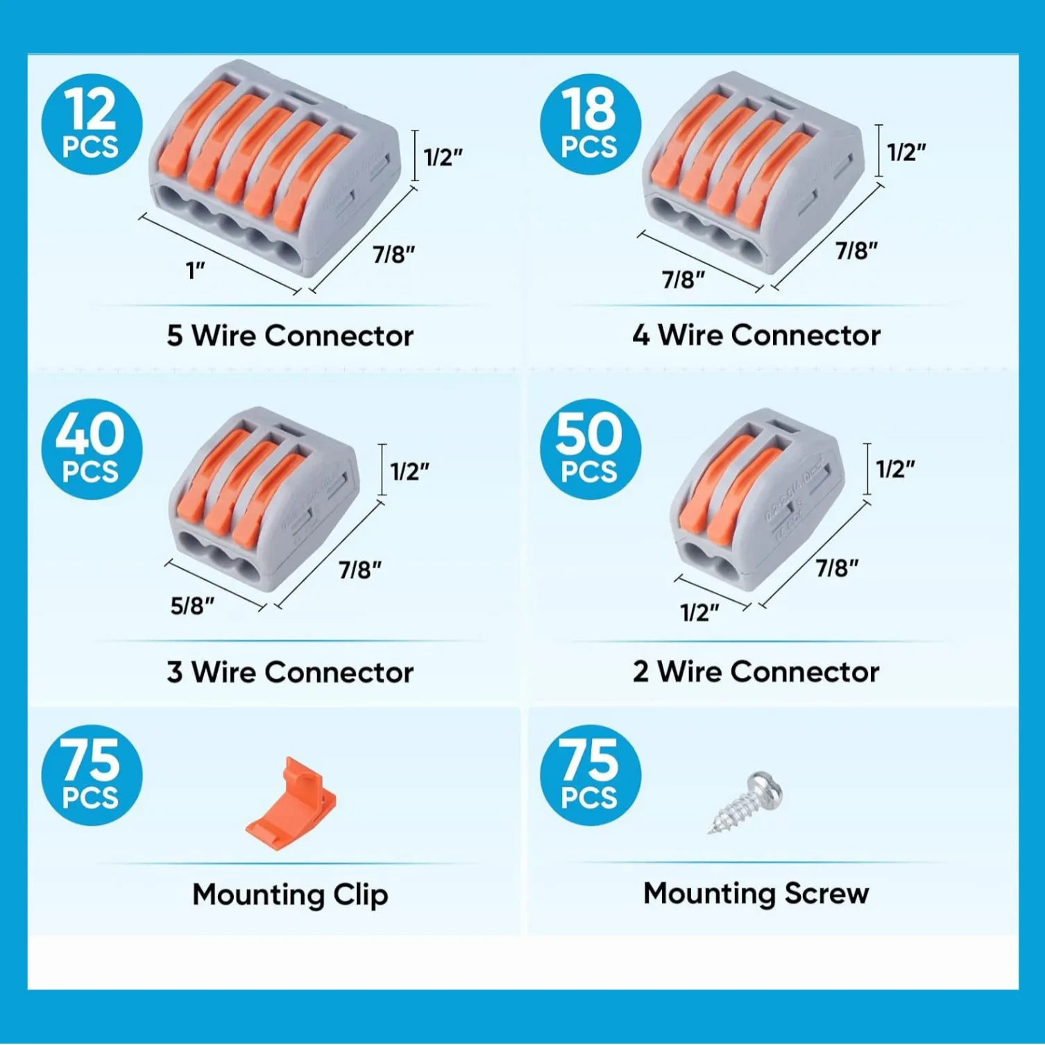 120Pcs Quick Disconnect PCT Wire Terminals Kit, Compact Lever Connectors for Solid & Stranded Cables Home Auto Wiring