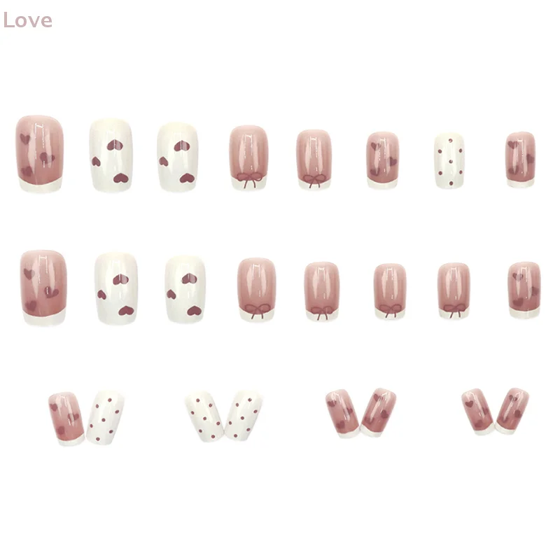 

24Pcs French Love Bow Press On Nails Cute And Versatile Design False Nail For Women Girls Removable Wearable Art