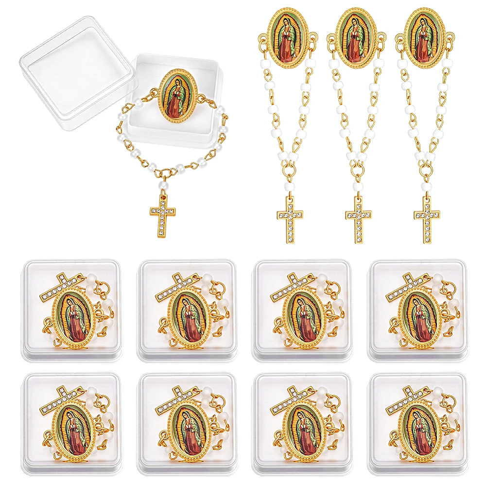 12 Pack Gold Rosary Lapel Pin 3.94 Inch Baptism Favors Keychain Baptism Gifts for Guests Party Funeral Church Event Ceremony