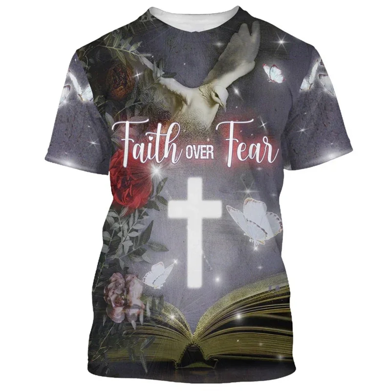 

2025 Men's and Women's Universal High T-shirt New Jesus Cross Printing 3d Printing Fashion Casual Y2k Short Sleeve Men's Wear