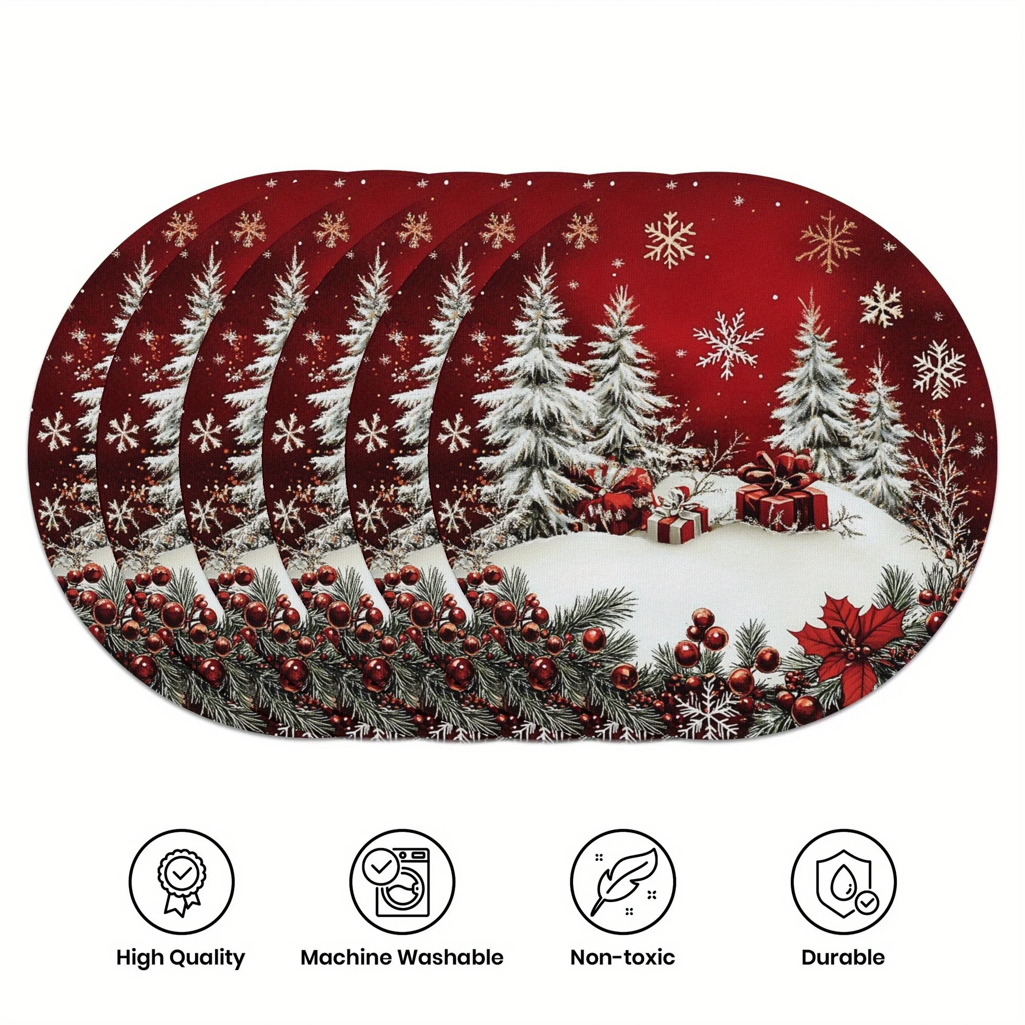 2/4pcs Winter Placemat -38cm Round, Christmas Snowflake Pattern, Anti Slip and Heat-resistant,for Christmas Decorative Placemats
