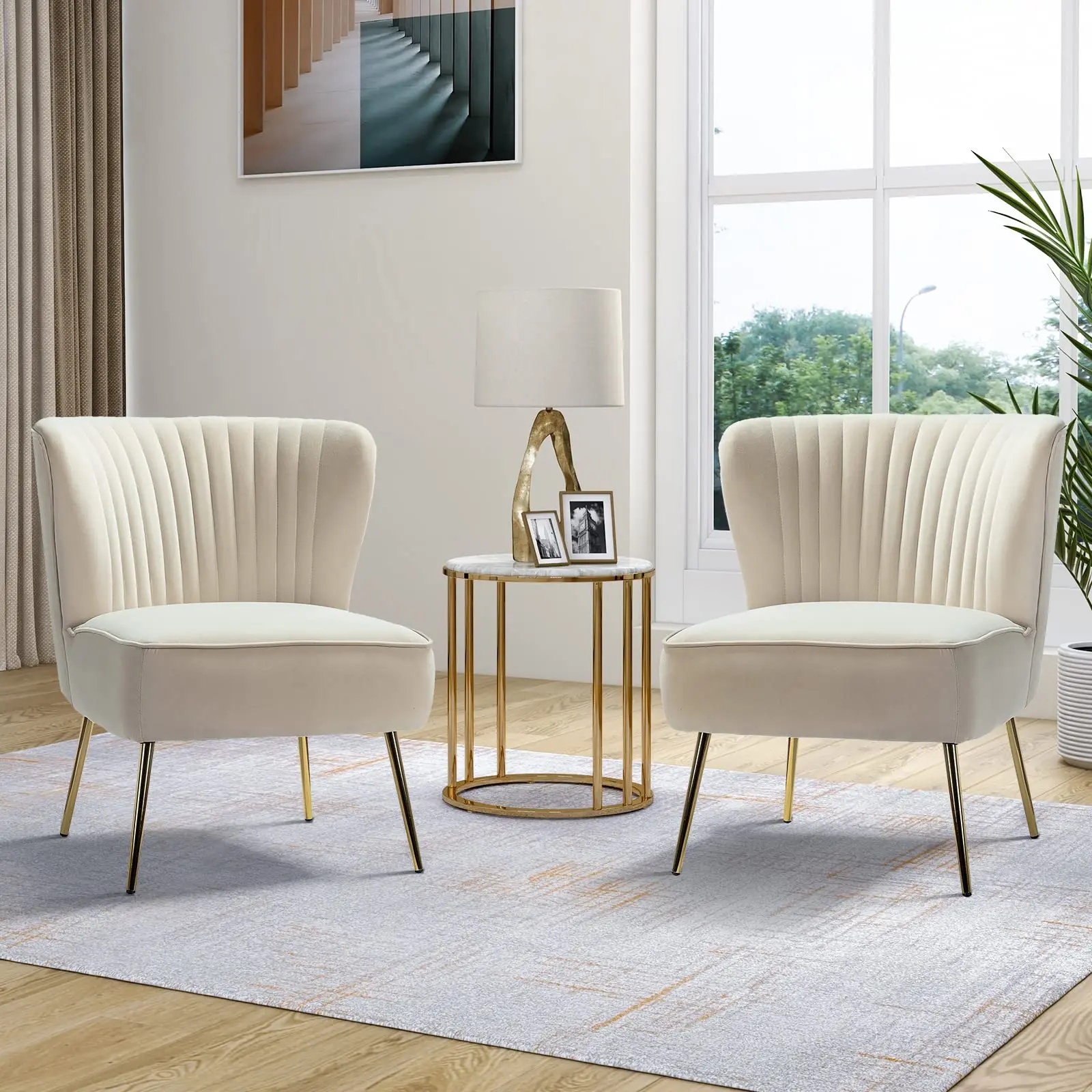 

Hot Sale Velvet Living Room Chairs Accent Leisure Comfortable Armless White Accent Chair