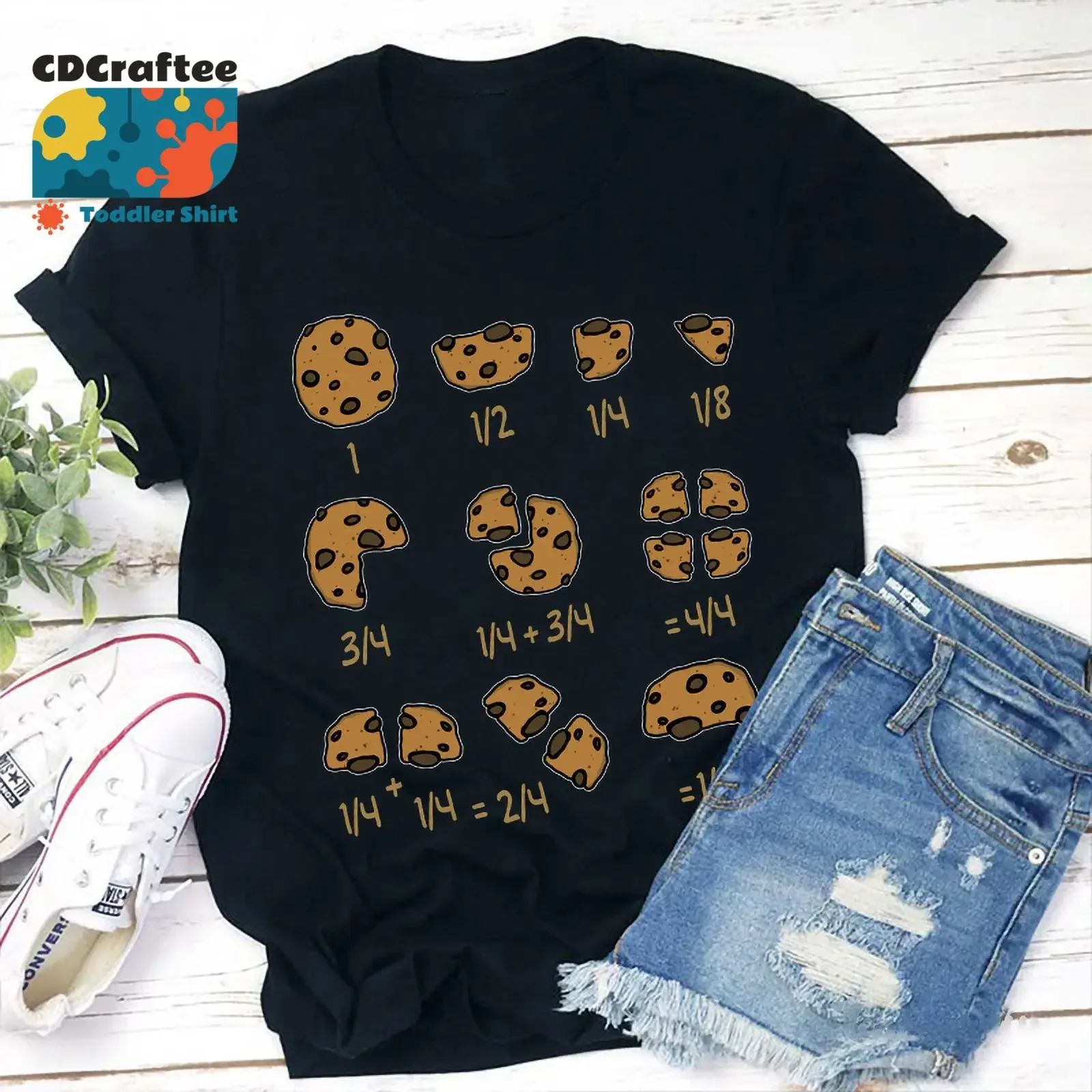 Funny Cookie Fraction Math Teacher T Shirt Food Themed Learning Life Back To School  vintage Washed graphic designer clothes