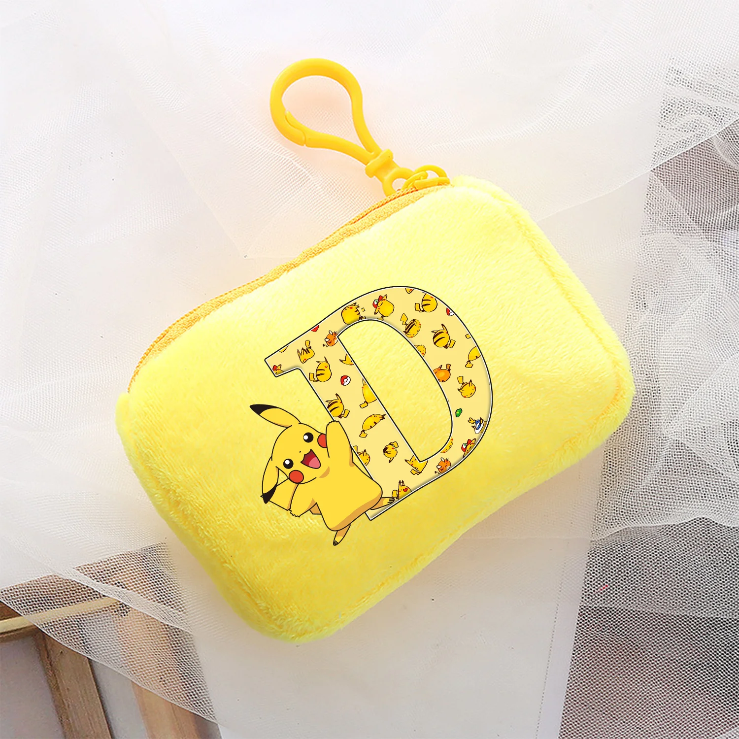 Pokemon Pikachu Coin Purses A-Z Letter Storage Bag Boy Girl Anime Mini Bag Kawaii Cartoon Square Yellow Zipper Bag Birthday Gift view 5