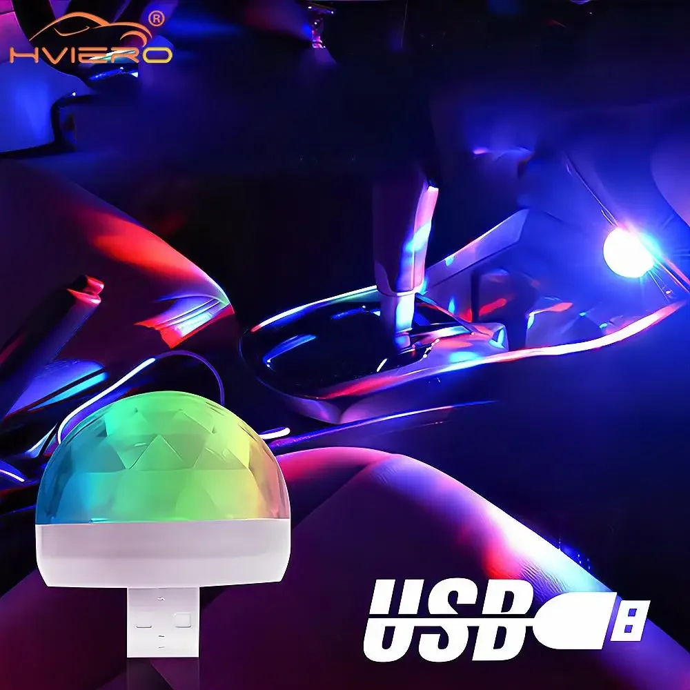 1X Car Music Sound LED Mini Colorful Atmosphere Lamp Auto USB DJ RGB USB-C IOS Holiday Party Karaoke Welcome 5V Ball Laser Light