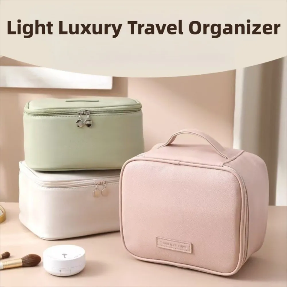 

Multipocket Design Cosmetic Handbag Zipper Closure Double-layered Travel Toiletry Bag Easy Access Comfortable Handle