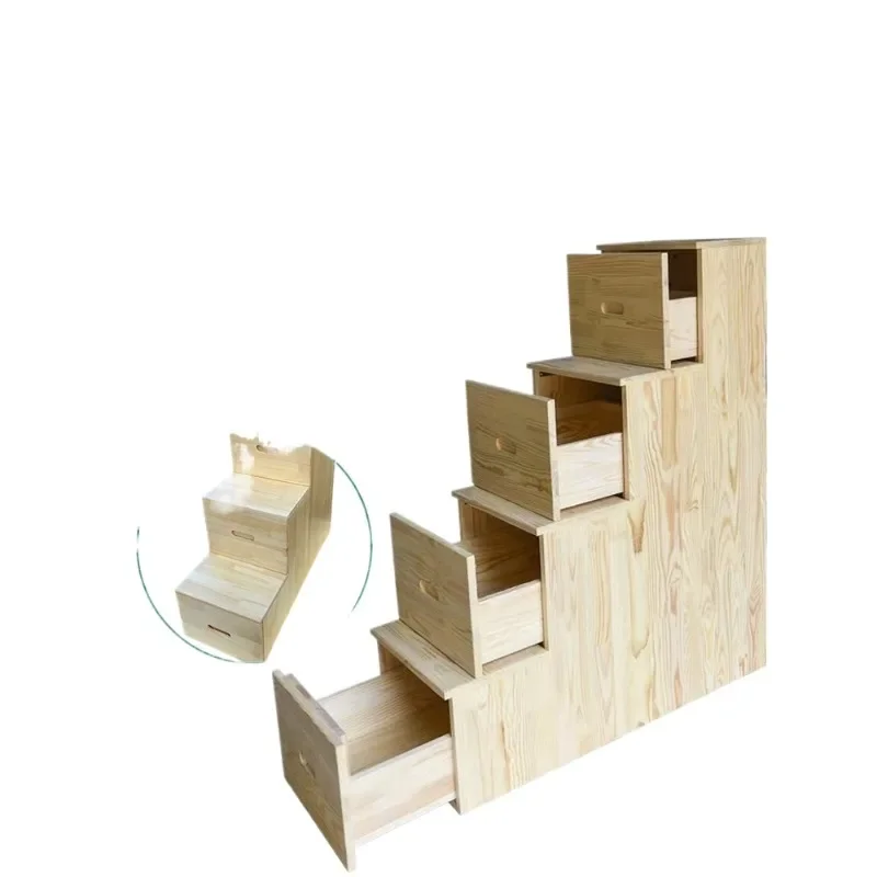 

Solid wood ladder cabinet Ladder step locker High and low bed Drawer stairs Multifunctional home custom factory direct sales