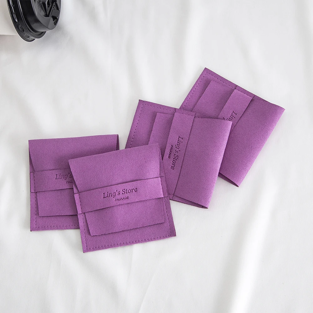 

50/100Pcs Custom Logo Violet Microfiber Jewelry Packaging Bag Earrings Ring Stud Bracelet Pendant Organizer Pouch Wedding Favors