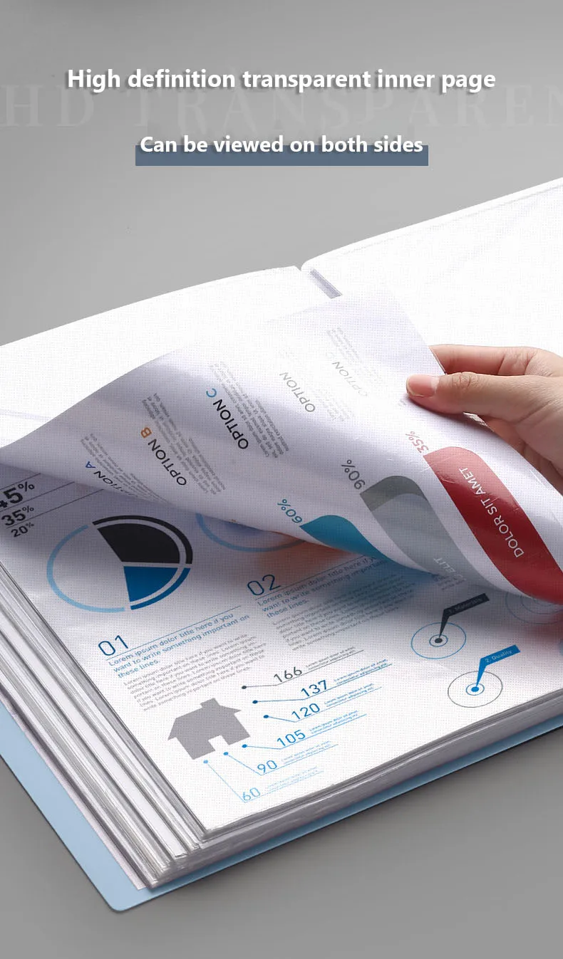 100 صفحة A4 كتاب واضح مجلد طويل منظم الملفات مجلد طويل منظم للمستندات 23.5x35 سنتيمتر اللوازم المدرسية #6