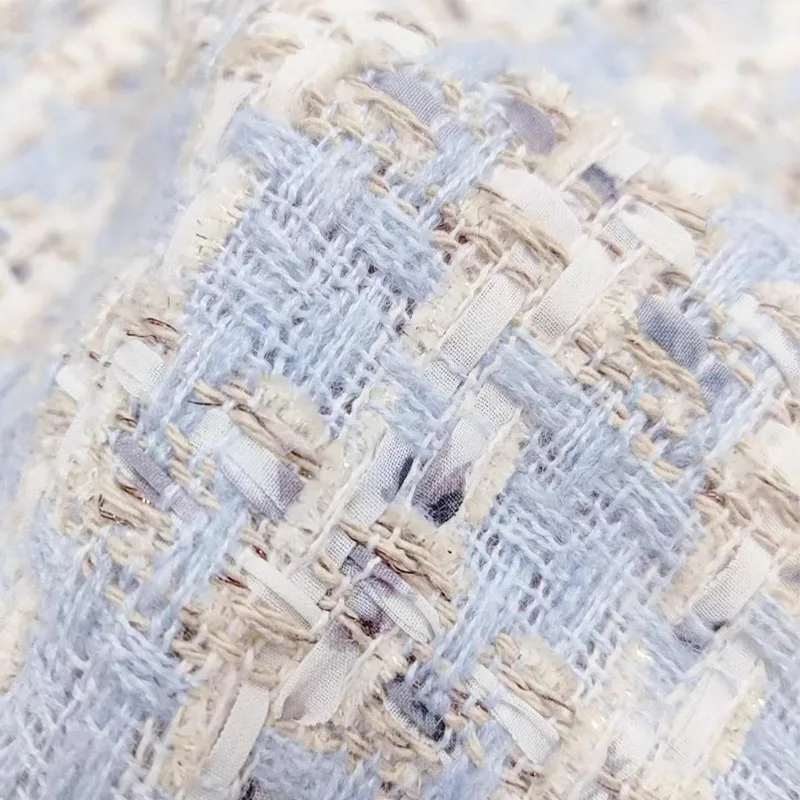 Fashion Purple Lattice Wool Yarn-Dyed Braided Tweed Fabric For Woman\'s Jacket Dress Suit Coat Handbag DIY Tweed Cloth Sewing