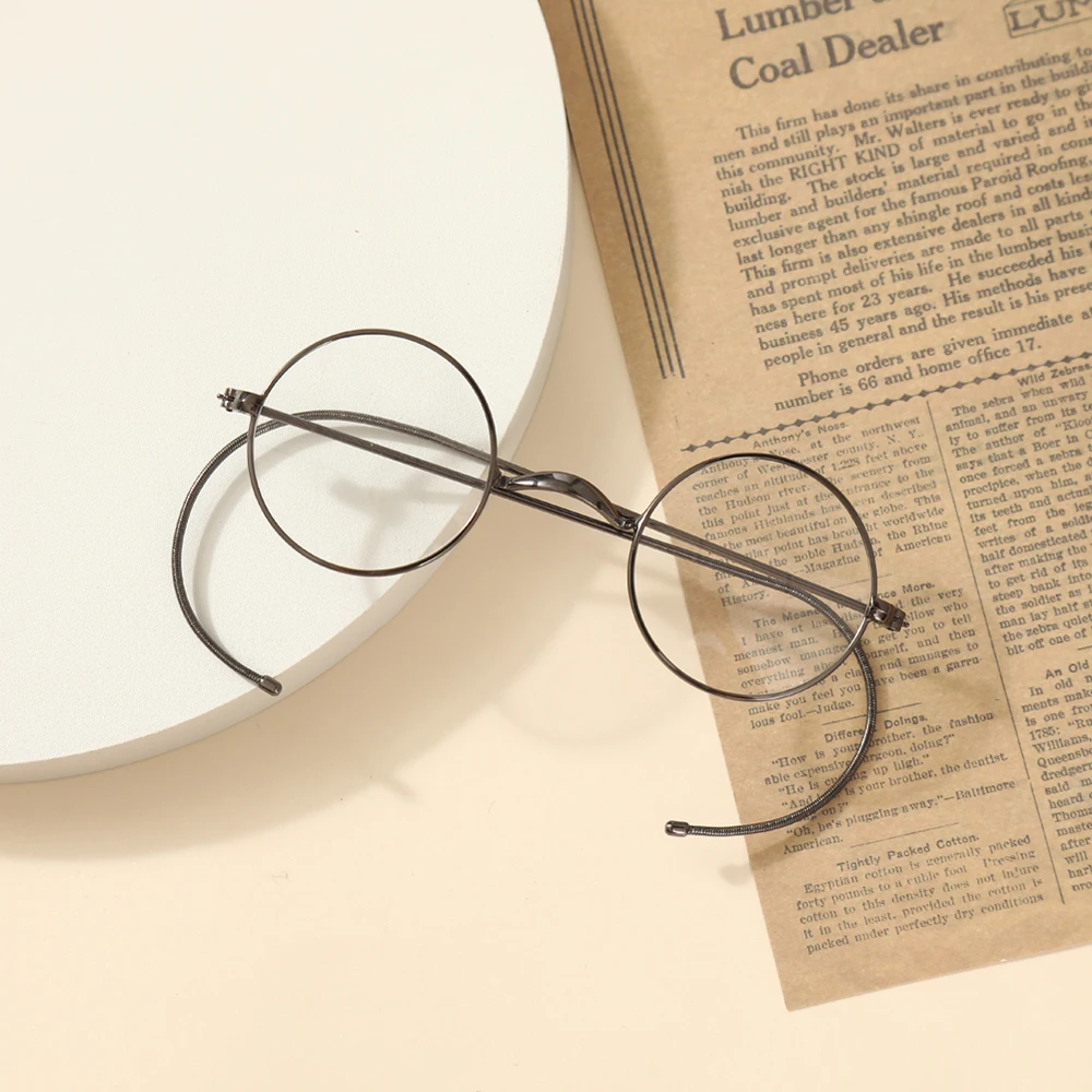 Retro Small Round Wire Rim Glasses, Vintage Optical Eyeglass Frame with Cable Temples and Ear Hooks
