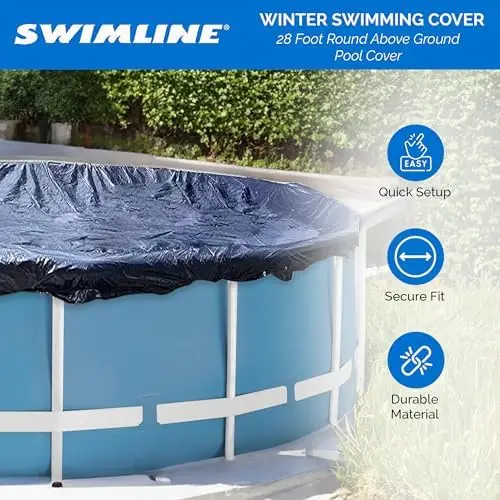 HYDROTOOLS Super Guard Heavy Duty Pool Cover For Above Ground Swimming Pools |31 FT Cover | Blue / Black | Winch &