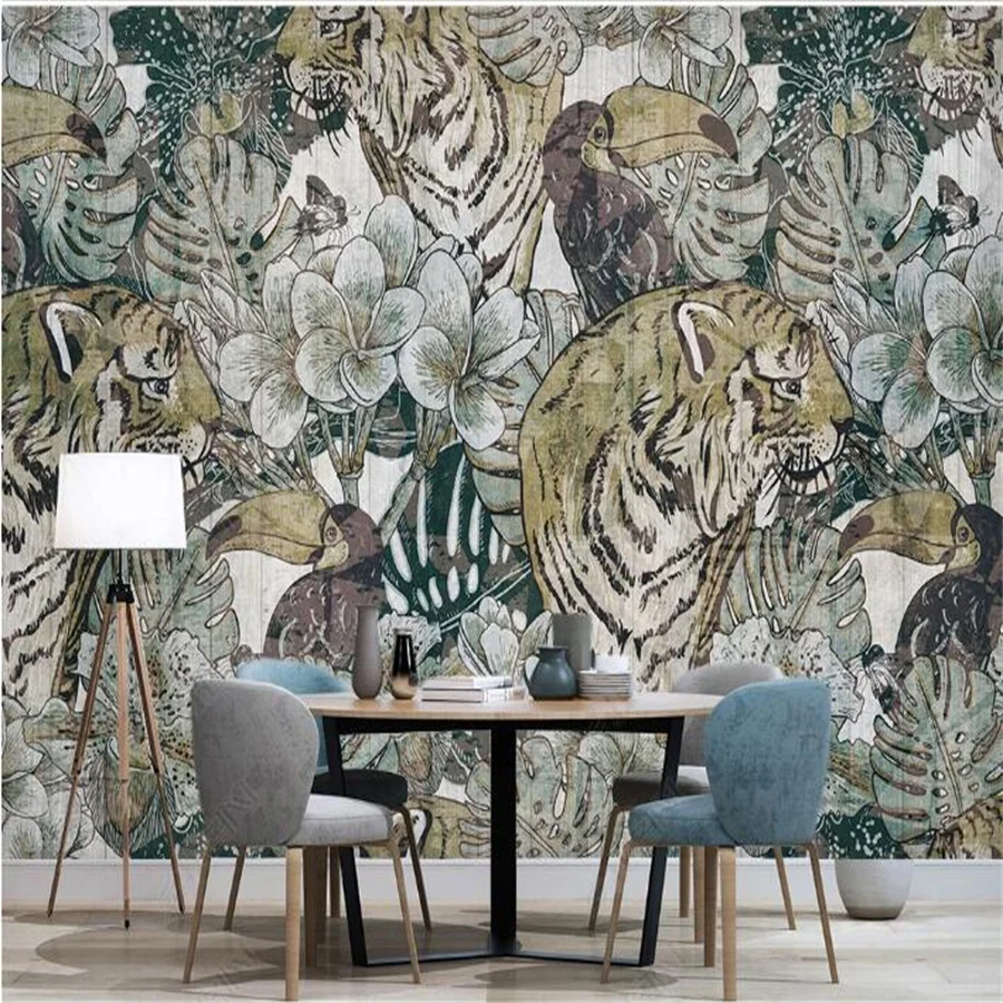 Custom mural 3D European retro wallpaper modern minimalist plant tiger niche restaurant sofa background wall bedroom film mural