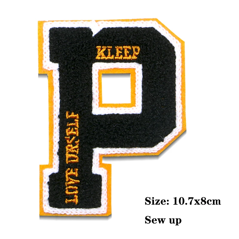 M K W B Alphabet Patch Love Chenille Icon Towel Embroidery Applique English Patch For Clothing DIY Iron on Patch on the stickers