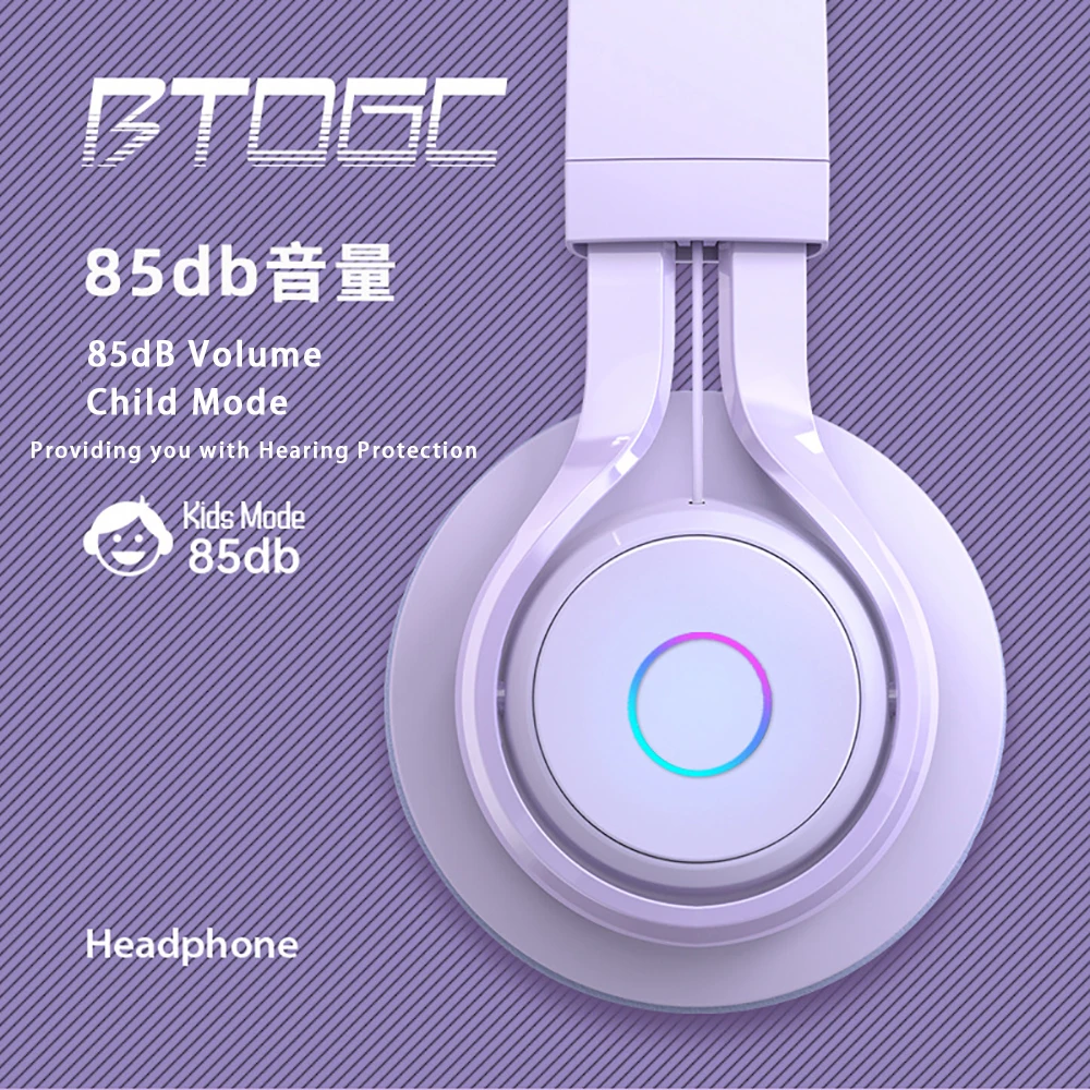 New Wireless Light Emitting Headworn Bluetooth Earphones with Heavy Bass for Children and Girls, Cute Sports and Games Earphones