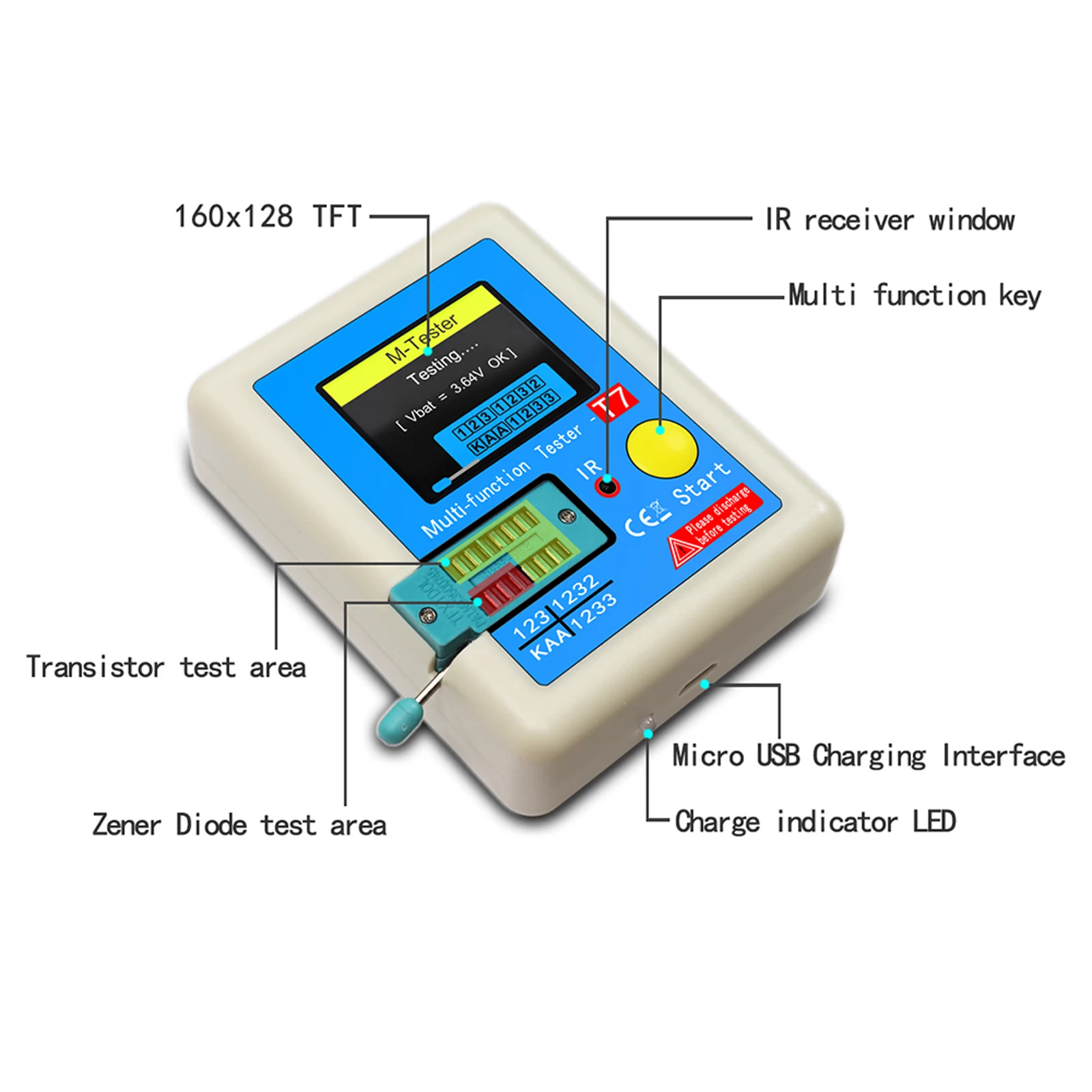 LCR-T7 Transistor Tester Multimeter Colorful Display TFT For Diode Triode MOS/NPN/PNP Capacitor Resistor Transistor