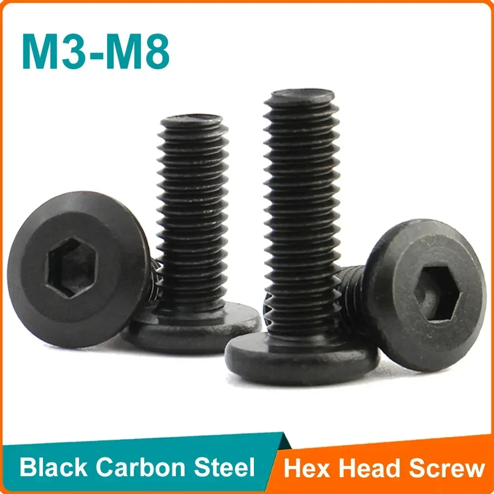 10/5/2pcs Black Carbon Steel M3 M4 M5 M6 M8 Large Flat Hex Hexagon Socket Allen Screw CM Furniture Screw Connector Joint Bolt