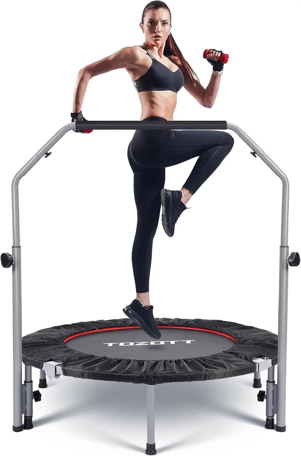 

Rebounder для взрослых, мини-Rebounder для фитнеса с регулируемой ручкой из пены, тренировки в помещении, максимальная нагрузка 330 фунтов/450 фунтов