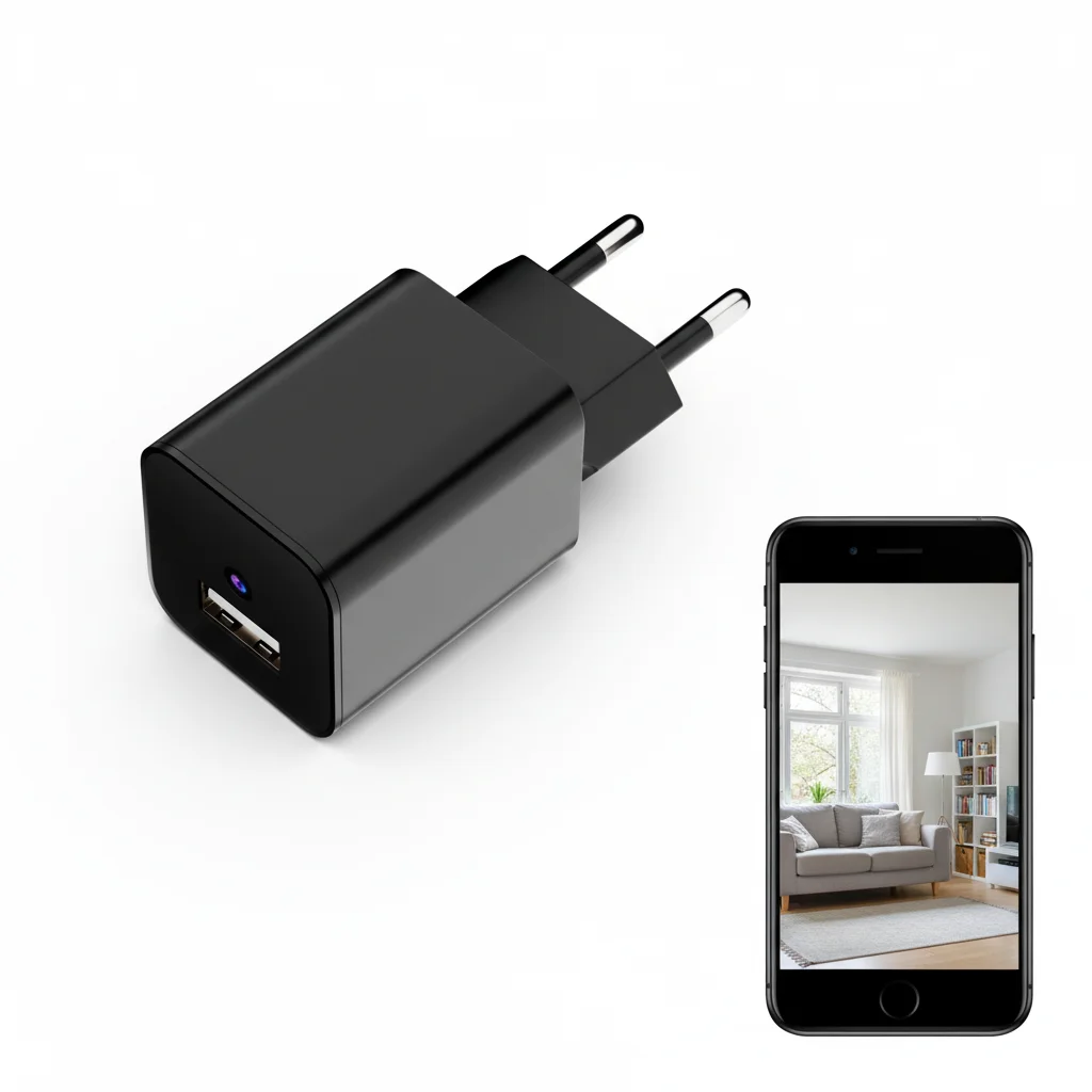 Mini Security Camera 1080P HD, Motion Detection, Remote View, Recording, USB Phone Charger for Home/Office/Hotel Indoor Use