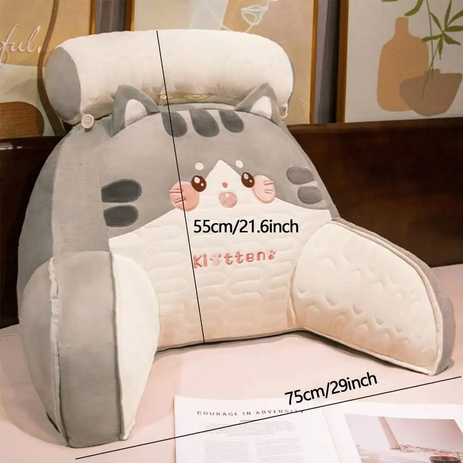 Large-Size Bed Reading Pillow, Backrest Pillow With Armrest, Pocket And Washable Pillowcase, Sofa Headboard Home Decor Pillow