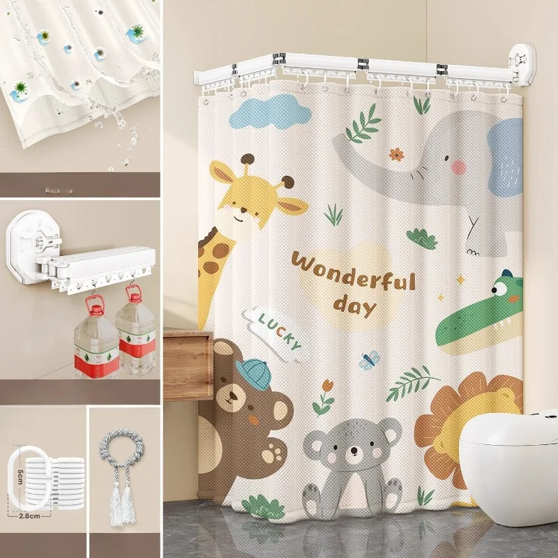 

Складная занавеска для душа на присоске, ванная комната, нет необходимости сверления, разделение сухой и влажной уборки, невидимая водонепроницаемая перегородка для душевой комнаты