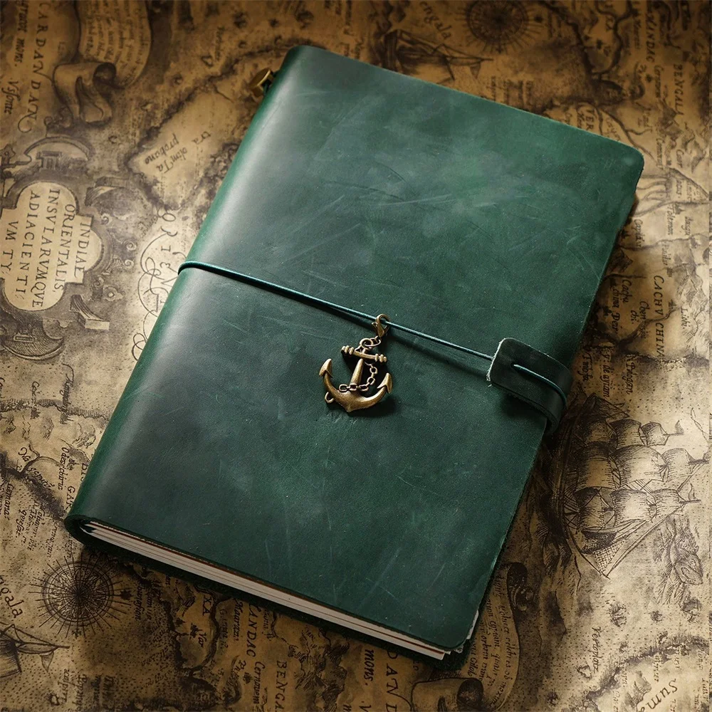 Diário de couro genuíno gravata corda retro notebooks a5 linha planejador bala pontilhada em branco papel nota livros viagem diy artesanal presente