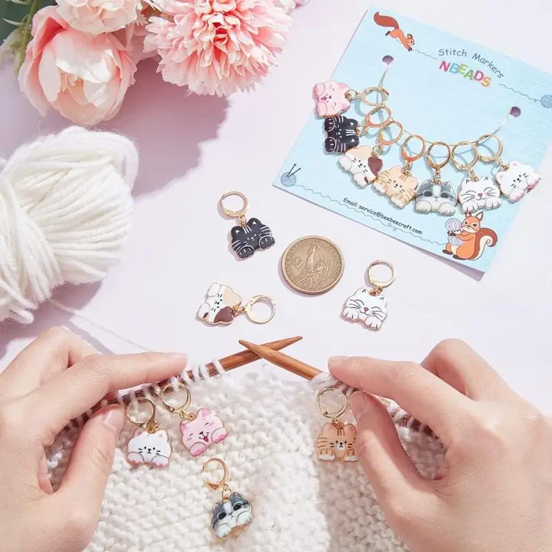 14 Pcs Cat Stitch Markers Alloy Enamel Crochet Stitch Marker Charms Locking Stitch Marker with 304 Stainless Steel Clasp
