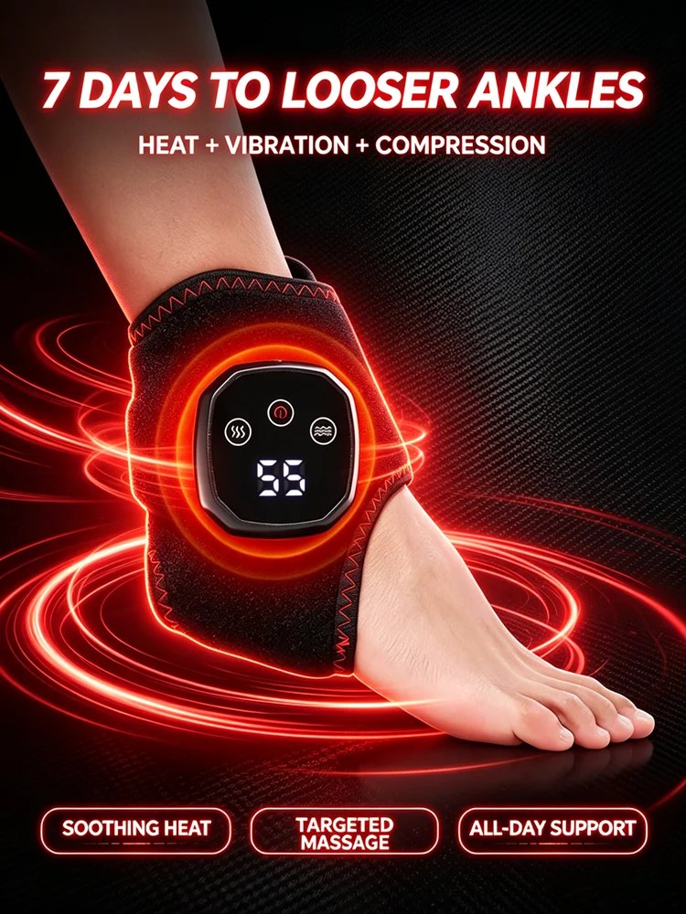 Portable electric ankle  with adjustable temp, supports ankles, eases sprain & arthritis pain for faster recovery.