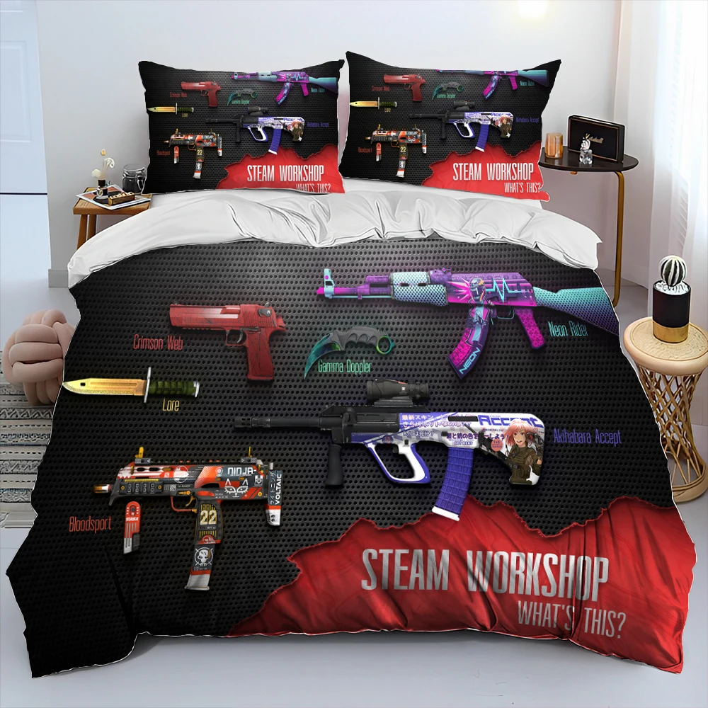 

CS,Gun,USP,AK,M4,AWP,Rifle Pistol Cartridge 3D Comforter Bedding Set,Duvet Cover Bed Set Quilt Cover Pillowcase,King Queen Size