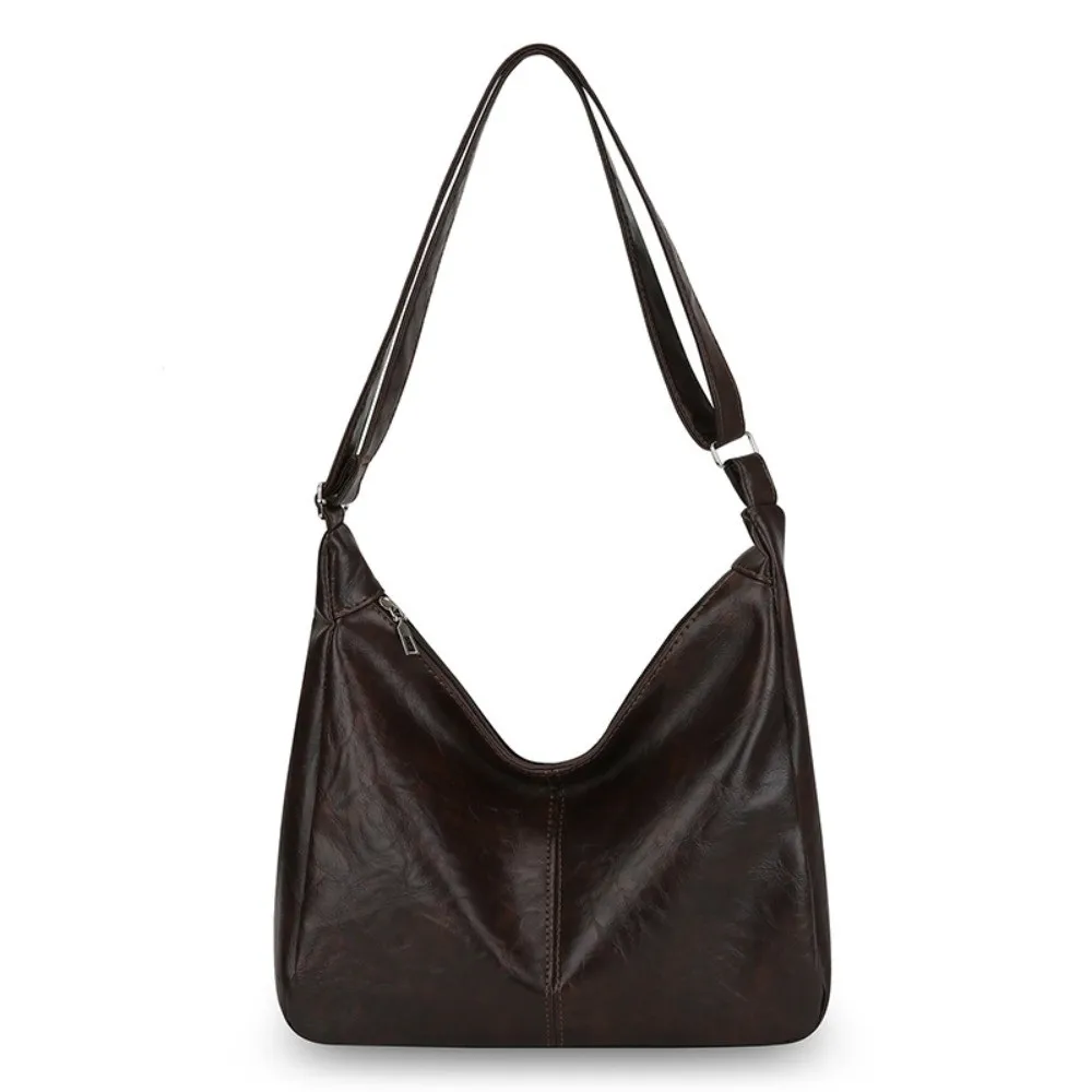 Vintage PU Leather Shoulder Bag Large Capacity Slouchy Crossbody Bags Soft Casual Tote Daily Commute