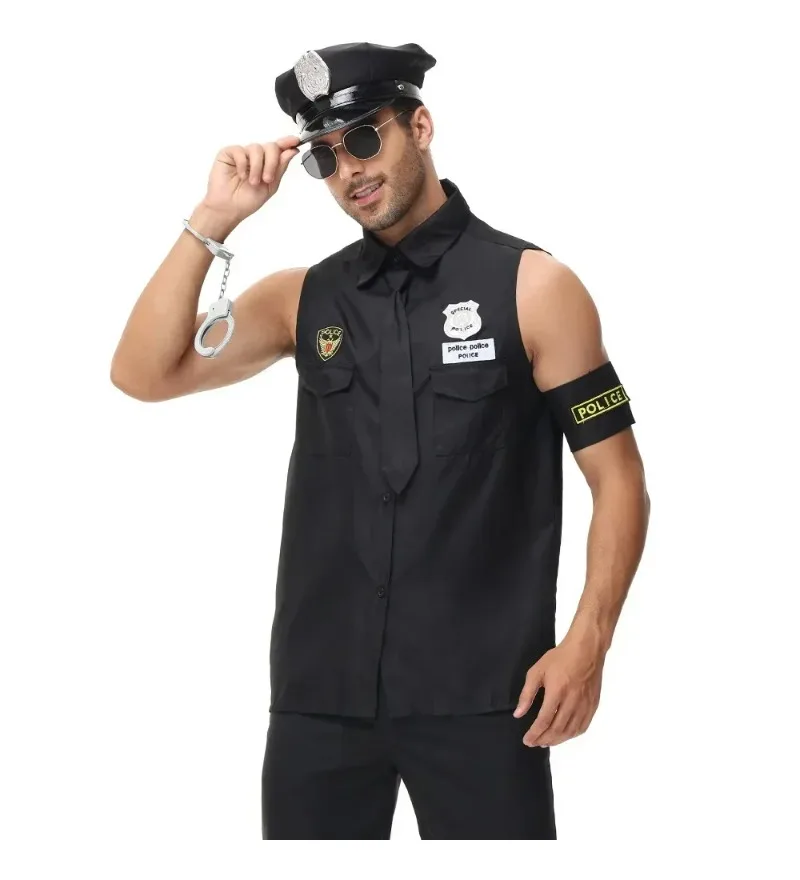 Adulto Uomo America Costume della Polizia degli Stati Uniti Top Camicia da Uomo Poliziotto Cosplay Set di Abbigliamento di Halloween