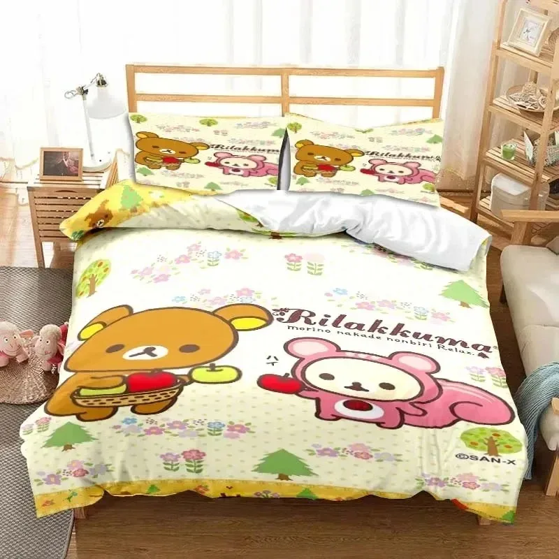 

3dCartoon Rilakkuma Bear Bedding Set Duvet Cover Bed Set Quilt Cover Pillowcase Comforter king Queen Size Boys Adult Bedding Set