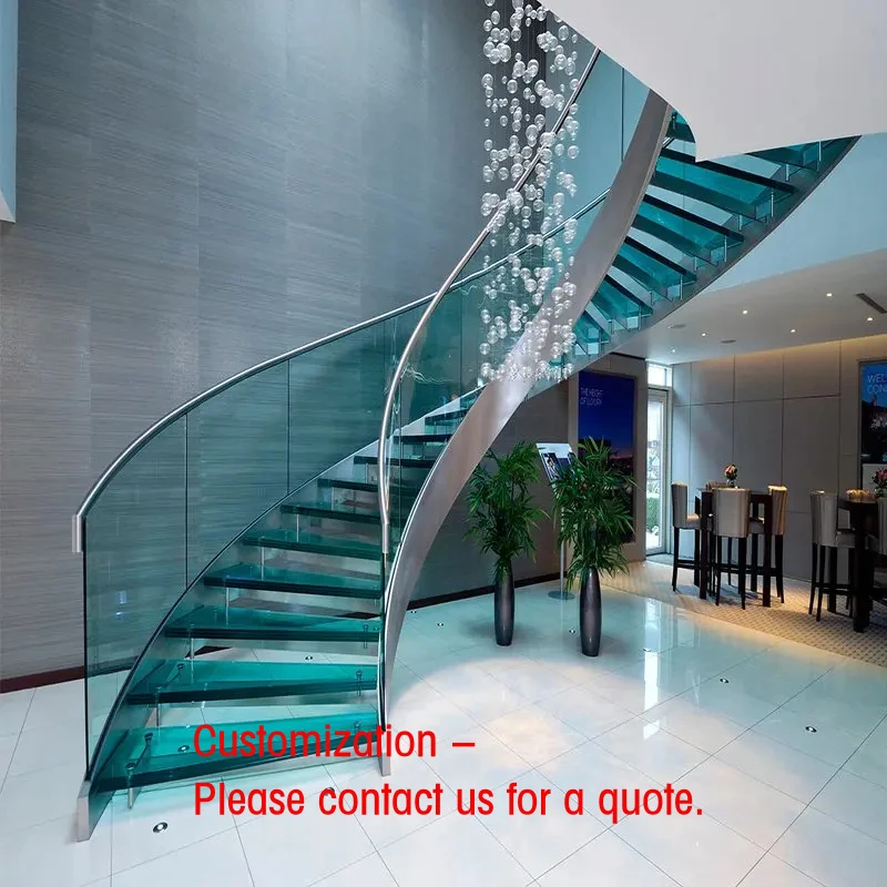 

custom.DB Modern Glass Stairs Apartment Curved Staircase with Glass Tread Accepted Customization Commercial Use