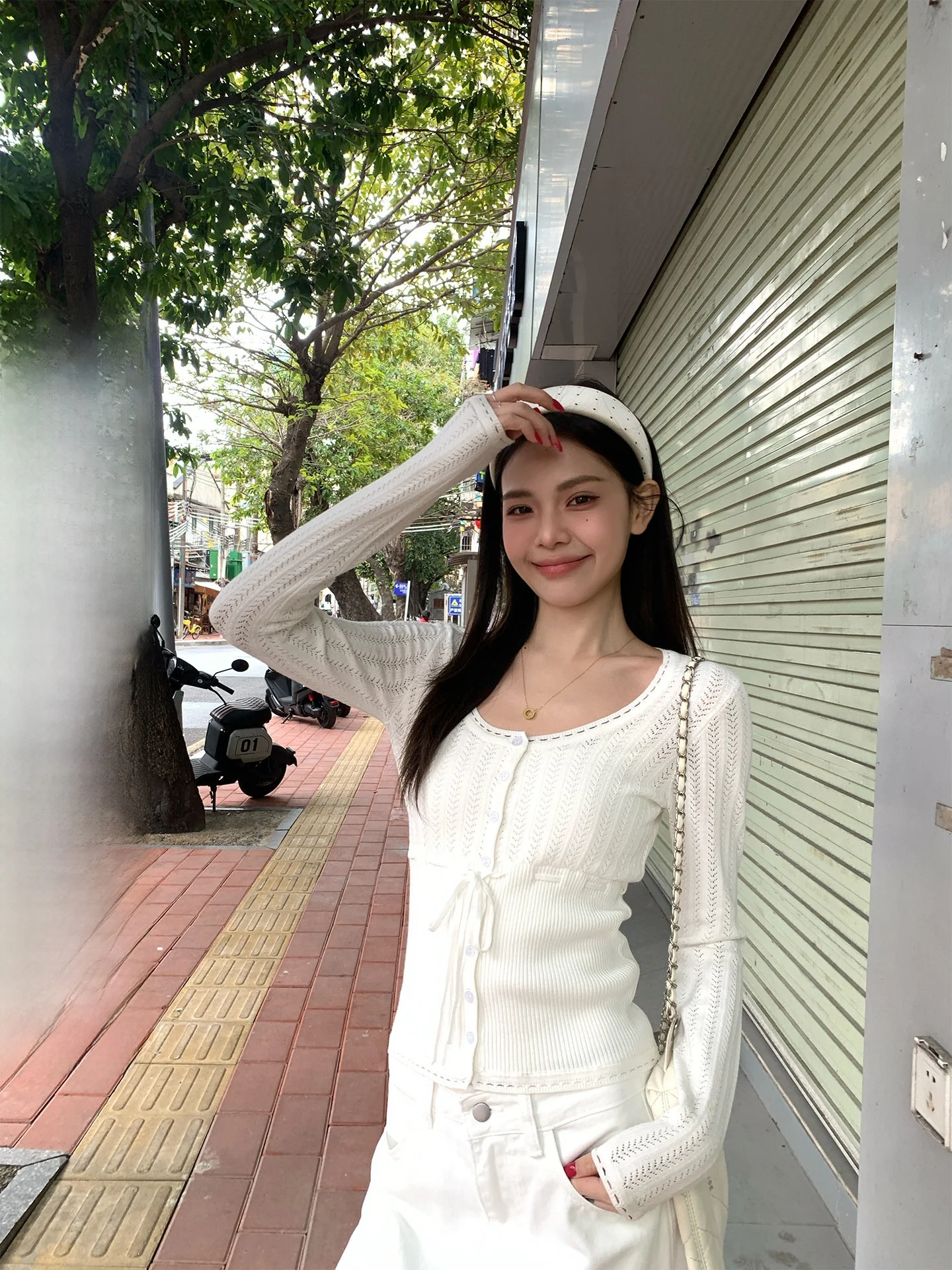 

Song Zhengen White Simple Long Sve Knitted Sweater Women's New Sle Spring Korean Versatile Design Top Commute Sle