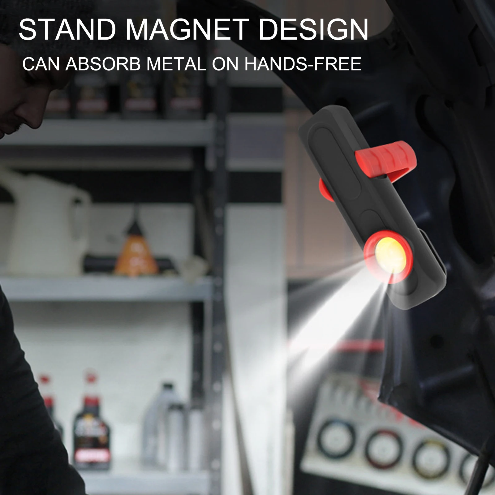 Portable COB Flashlight, Rechargeable Magnetic Emergency Work Light, Car Inspection and Repair Camping Lights