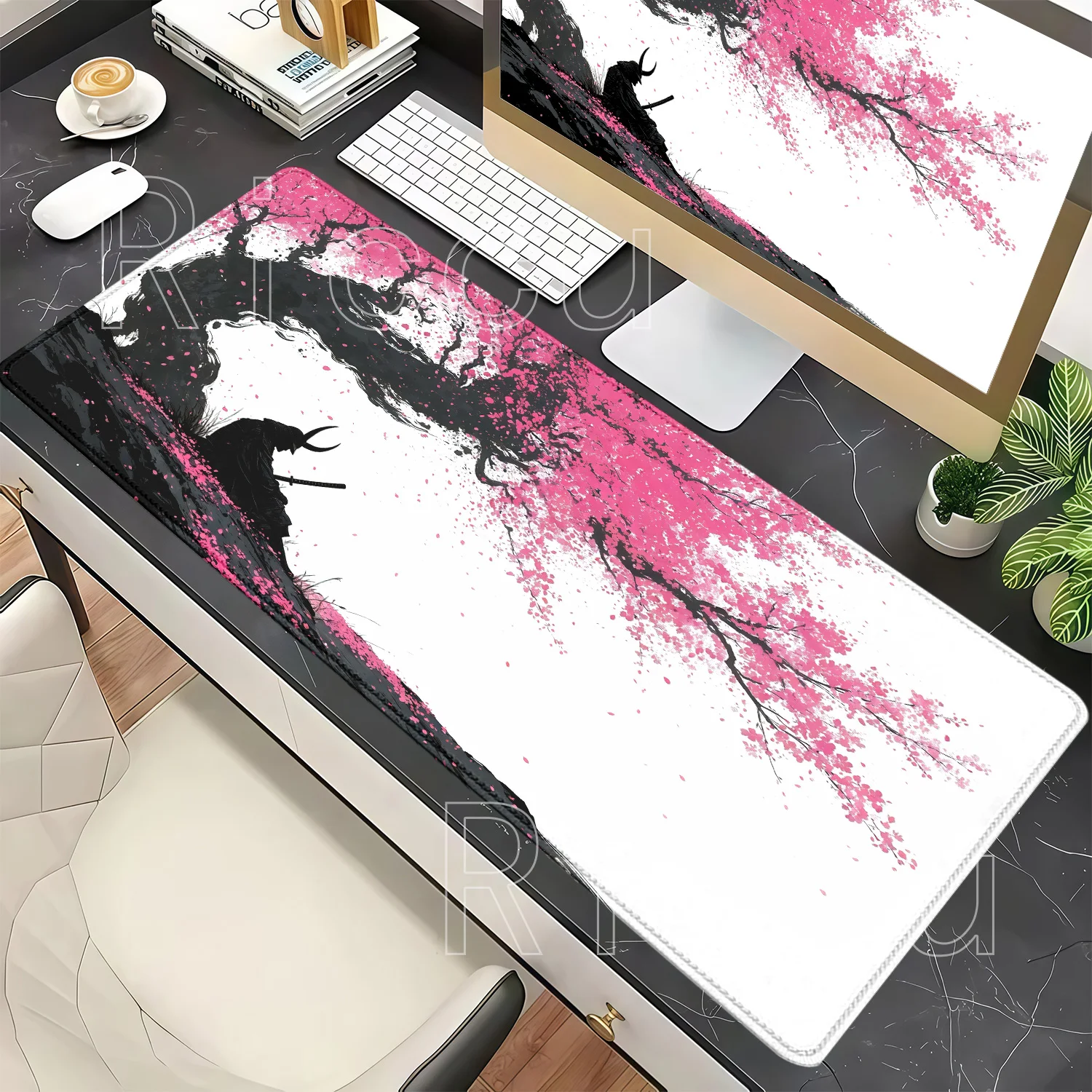 Large Sakura Cherry Blossom Samurai Mouse Pad Speed Mousepad Gaming Office Accessories Mouse Mat Kawaii Rubber Keyboard Desk Mat