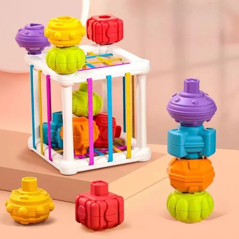 Blocos de classificação de cubo colorido para bebê, Bin sensorial, brinquedos educativos Montessori, jogo para menino e menina de 1 e 2 anos