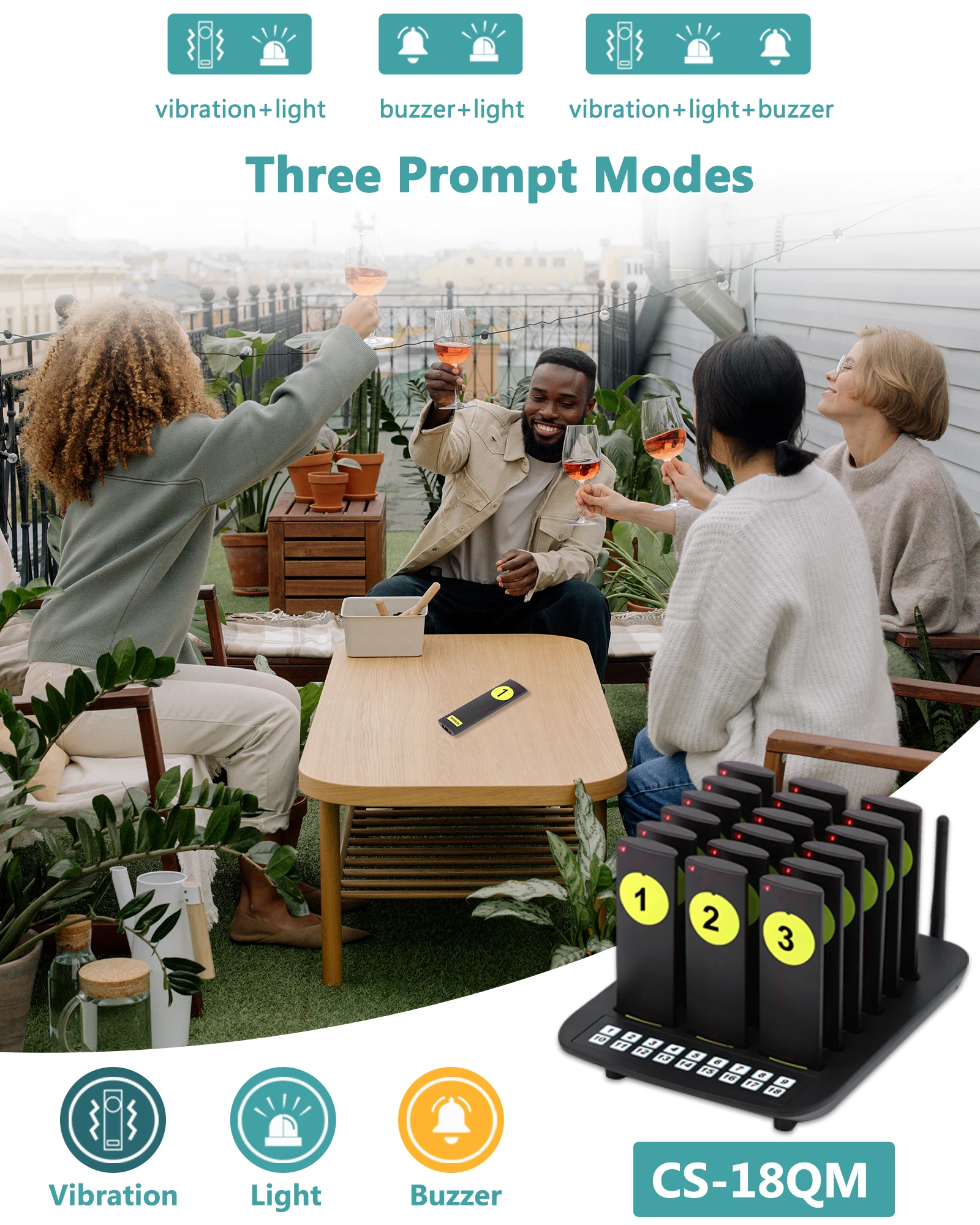 

2025 hot sale Waitress Calling System Cheap Pager 18pcs Table Buzzers Long Range Wireless Paging System Queue Buzzer System FCC