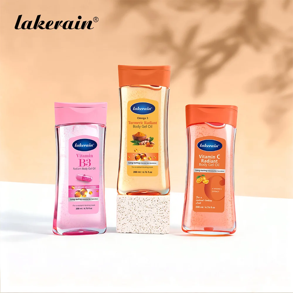 Lakerain Radiant Body Gel Oil 200ml Vitamin C Turmeric Vitamin B3 Moisturizing Hydrating Body Massage Oil Skin Care